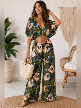 Zara | Floral Cut Out Jumpsuit with Wide Leg Design Romper Size XS - Snag on Top